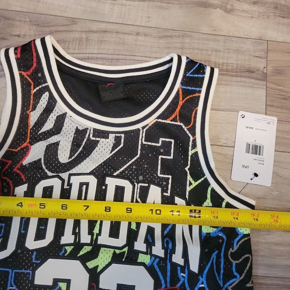 Michael Jordan #23 Jersey Boys Small Stitched Black AOP Graphic Logo NEW